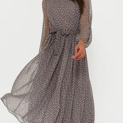 Women's Cotton Blend Polka Dot Dress | Elegant A-Line Knee-Length Summer Dress 0