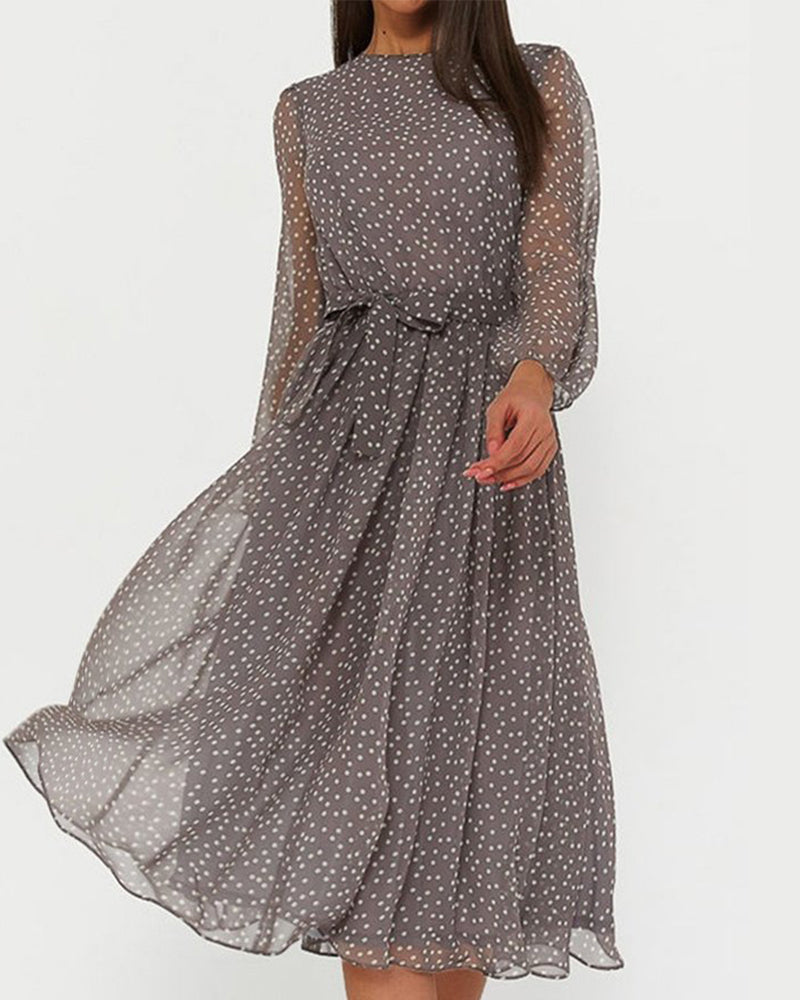 Women's Cotton Blend Polka Dot Dress | Elegant A-Line Knee-Length Summer Dress 0