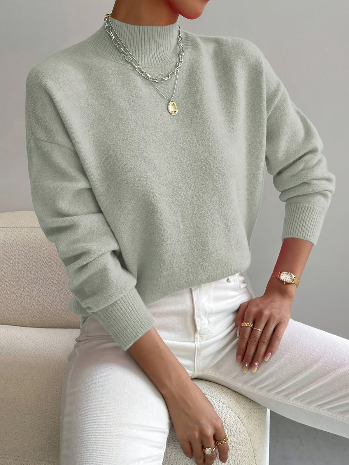 Women's Cotton Mock Neck Sweater | Comfortable Elegant Spring Layering Top 0