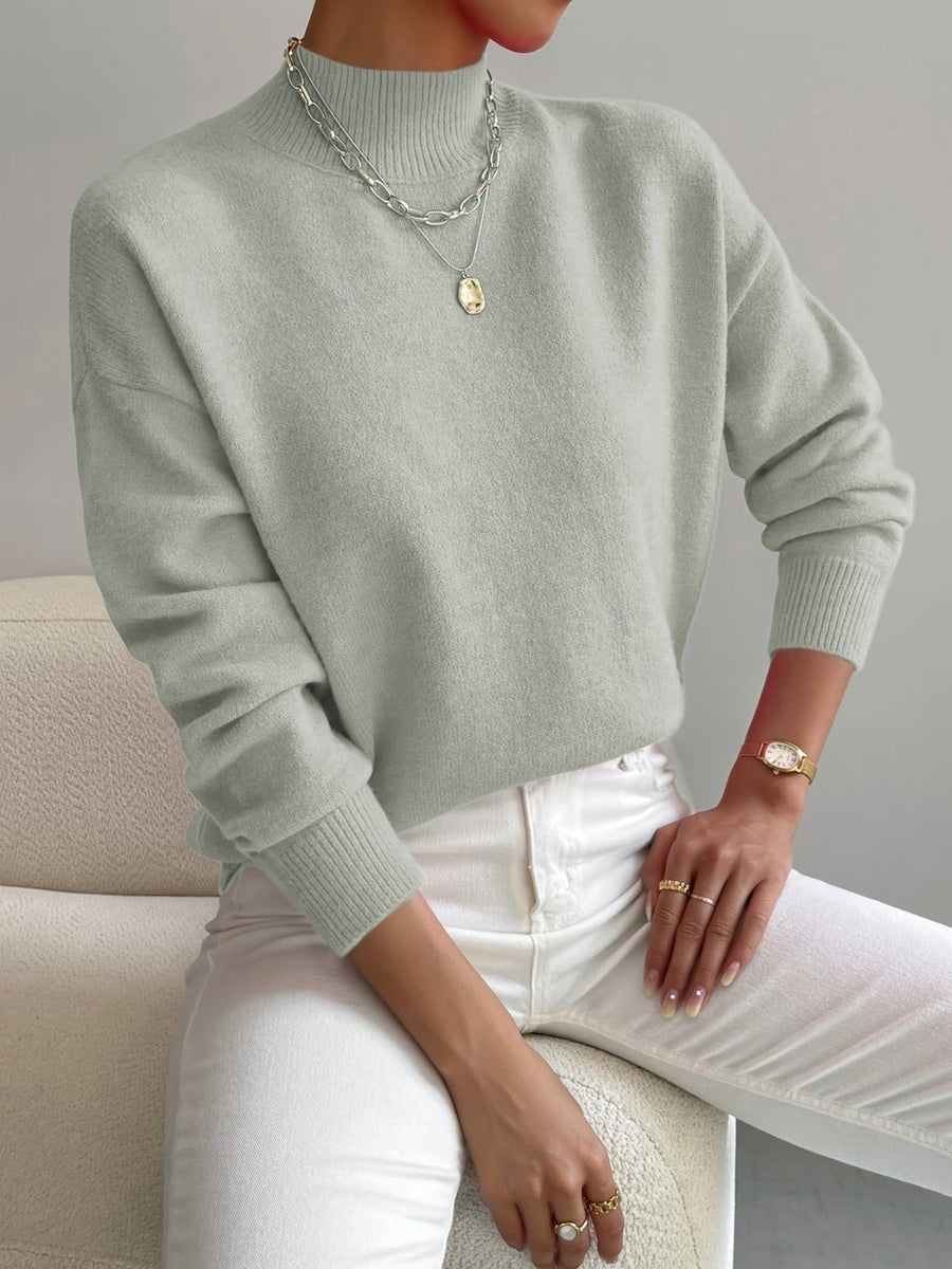 Women's Cotton Mock Neck Sweater | Comfortable Elegant Spring Layering Top 0