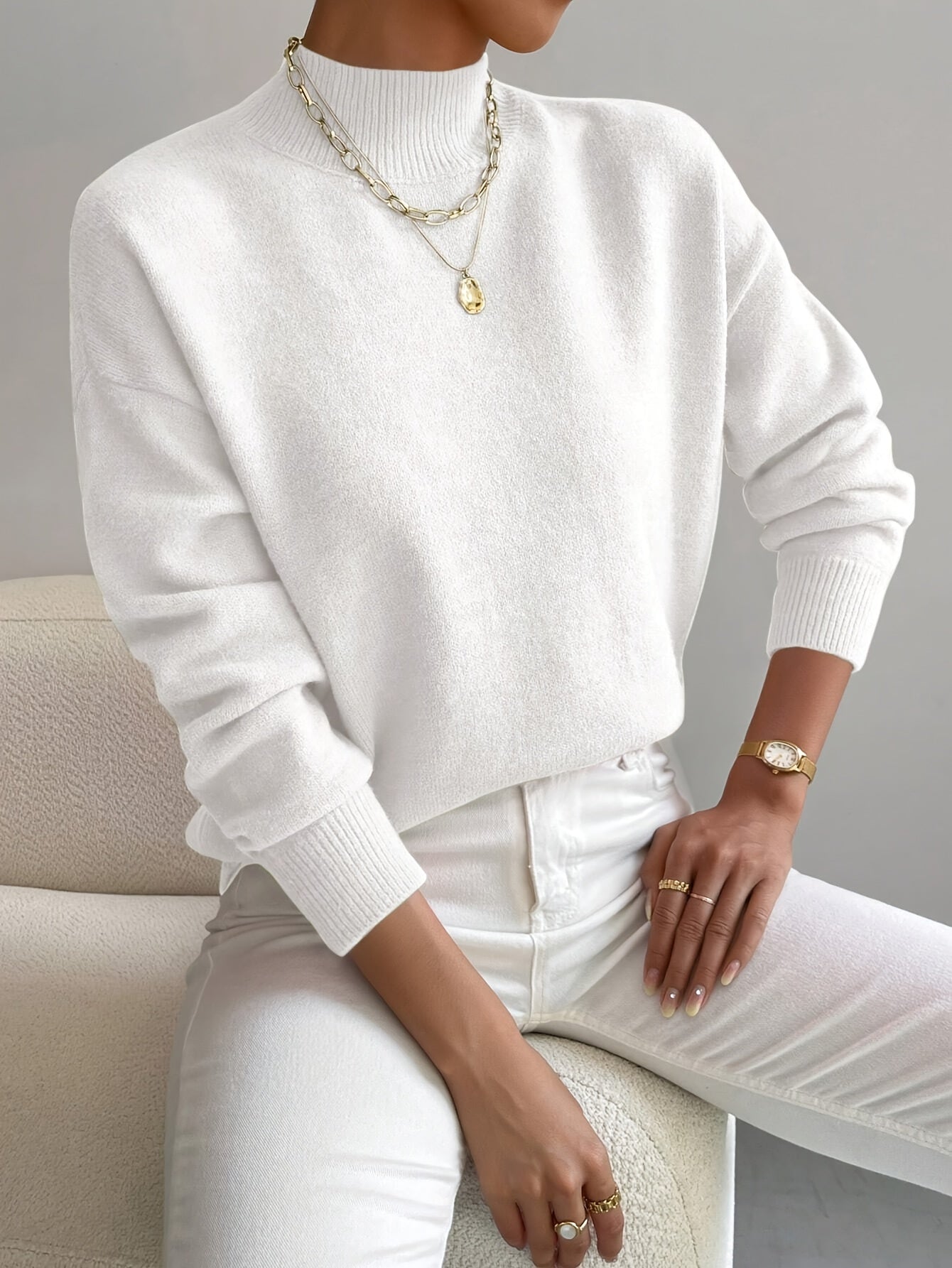 Women's Cotton Mock Neck Sweater | Comfortable Elegant Spring Layering Top 1