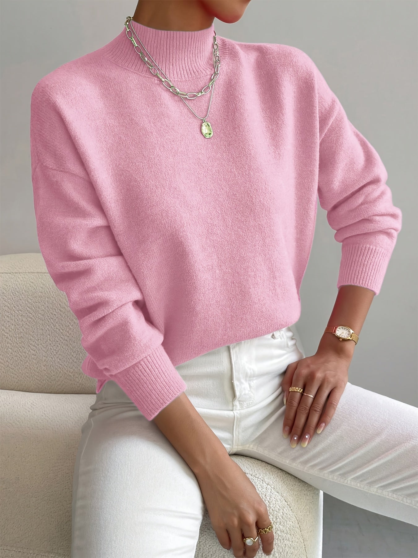 Women's Cotton Mock Neck Sweater | Comfortable Elegant Spring Layering Top 2