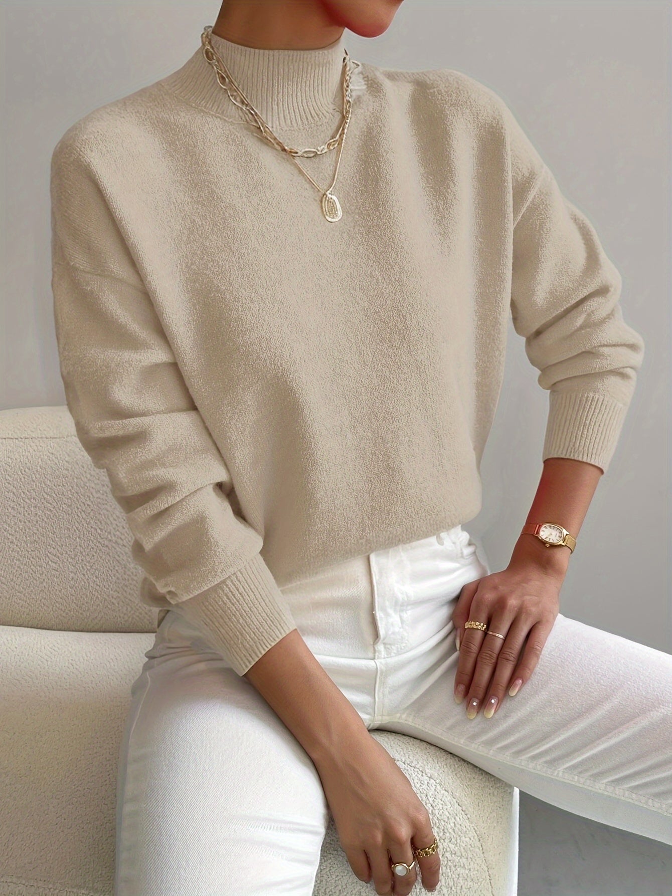 Women's Cotton Mock Neck Sweater | Comfortable Elegant Spring Layering Top 4