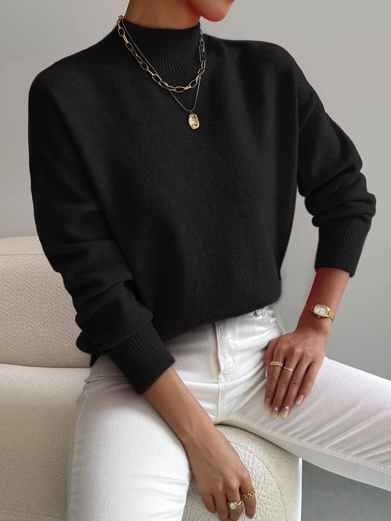 Women's Cotton Mock Neck Sweater | Comfortable Elegant Spring Layering Top 5