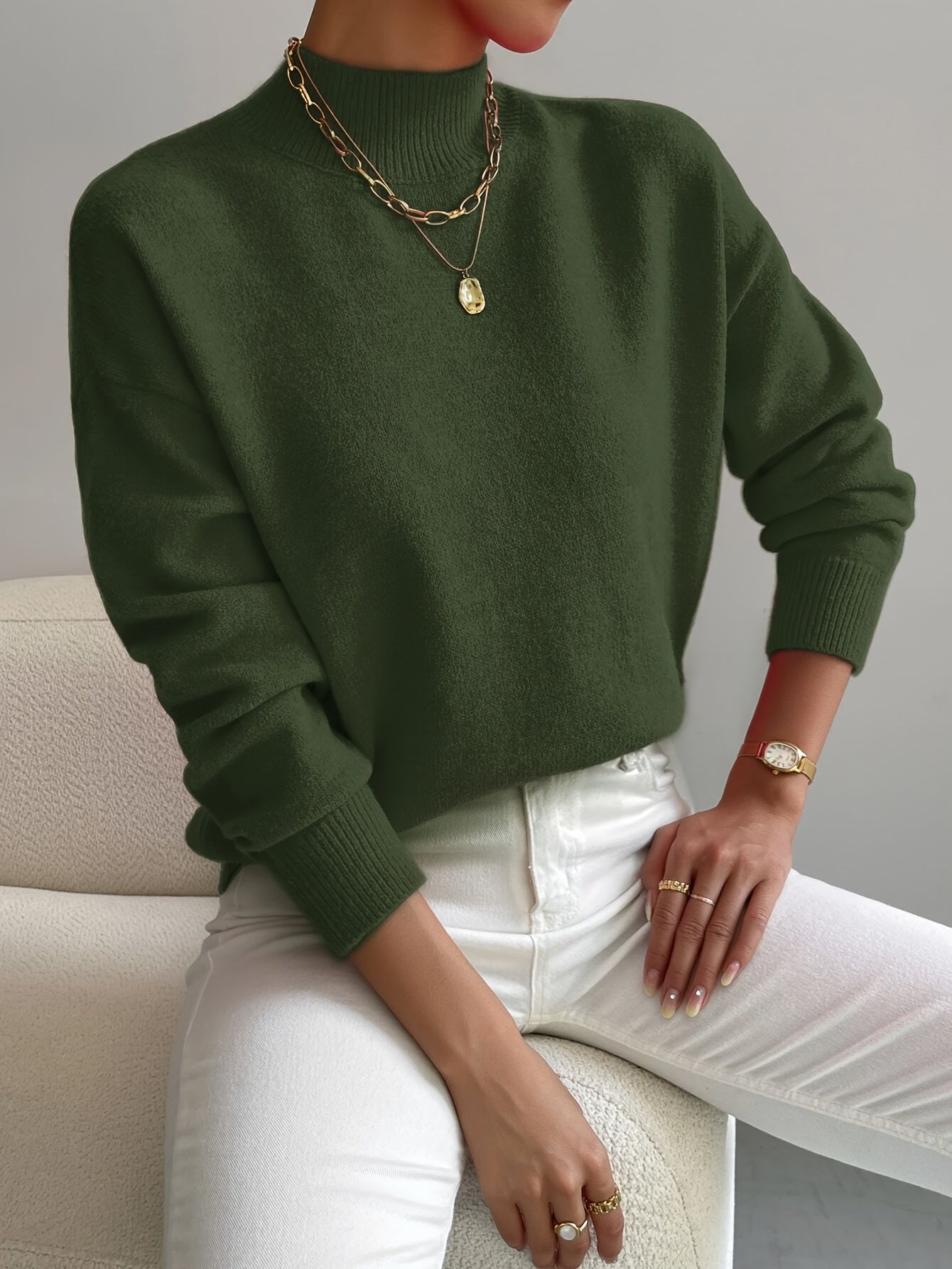 Women's Cotton Mock Neck Sweater | Comfortable Elegant Spring Layering Top 7