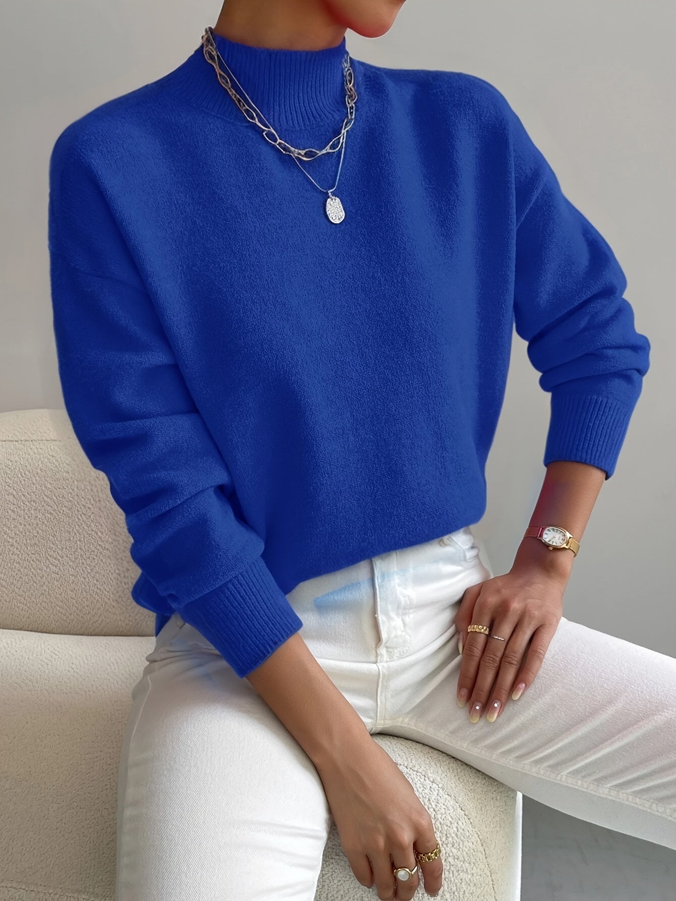 Women's Cotton Mock Neck Sweater | Comfortable Elegant Spring Layering Top 8