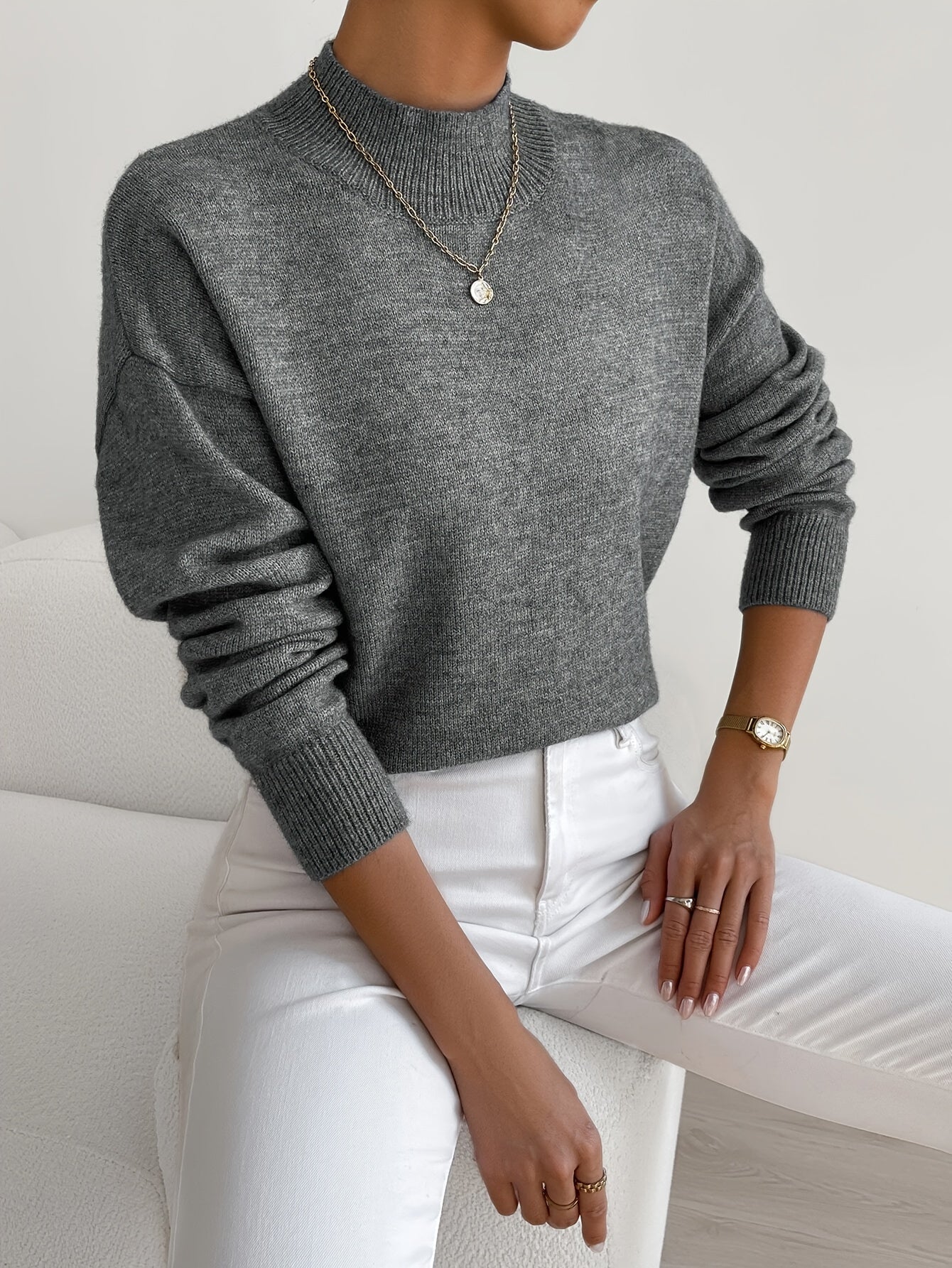 Women's Cotton Mock Neck Sweater | Comfortable Elegant Spring Layering Top 9