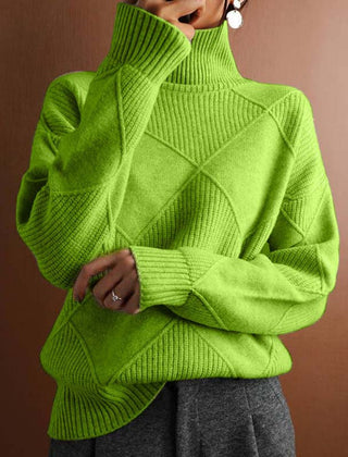 Women's Cozy Argyle Knit Turtleneck Sweater | Relaxed Fit Elegant Top 0