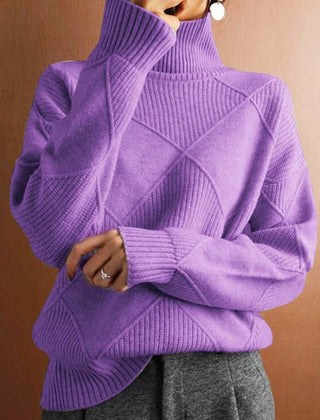 Women's Cozy Argyle Knit Turtleneck Sweater | Relaxed Fit Elegant Top 10