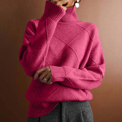 Women's Cozy Argyle Knit Turtleneck Sweater | Relaxed Fit Elegant Top 12