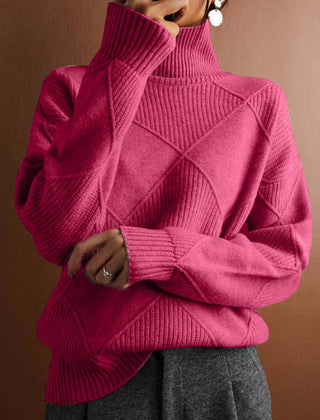 Women's Cozy Argyle Knit Turtleneck Sweater | Relaxed Fit Elegant Top 12