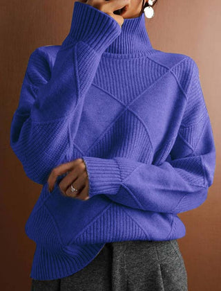 Women's Cozy Argyle Knit Turtleneck Sweater | Relaxed Fit Elegant Top 13