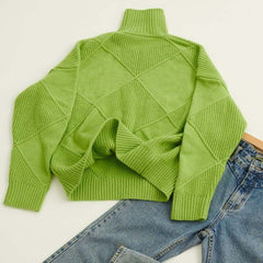 Women's Cozy Argyle Knit Turtleneck Sweater | Relaxed Fit Elegant Top 3