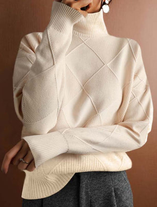 Women's Cozy Argyle Knit Turtleneck Sweater | Relaxed Fit Elegant Top 7