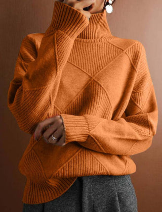 Women's Cozy Argyle Knit Turtleneck Sweater | Relaxed Fit Elegant Top 8