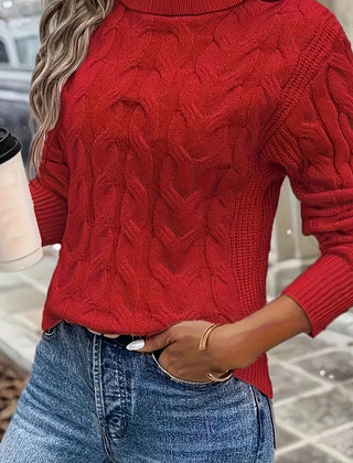 Women's Cozy Cable-Knit Turtleneck Sweater | Elegant Warmth for Autumn and Winter 0
