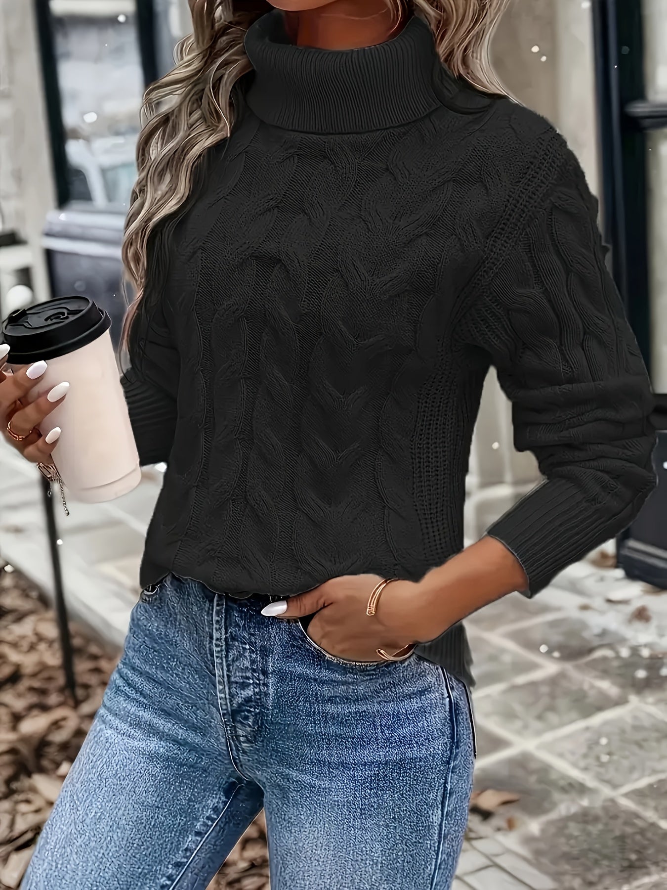 Women's Cozy Cable-Knit Turtleneck Sweater | Elegant Warmth for Autumn and Winter 7