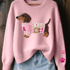Women's Cozy Cotton Knit Sweater | Playful Dachshund Patchwork Jumper 0