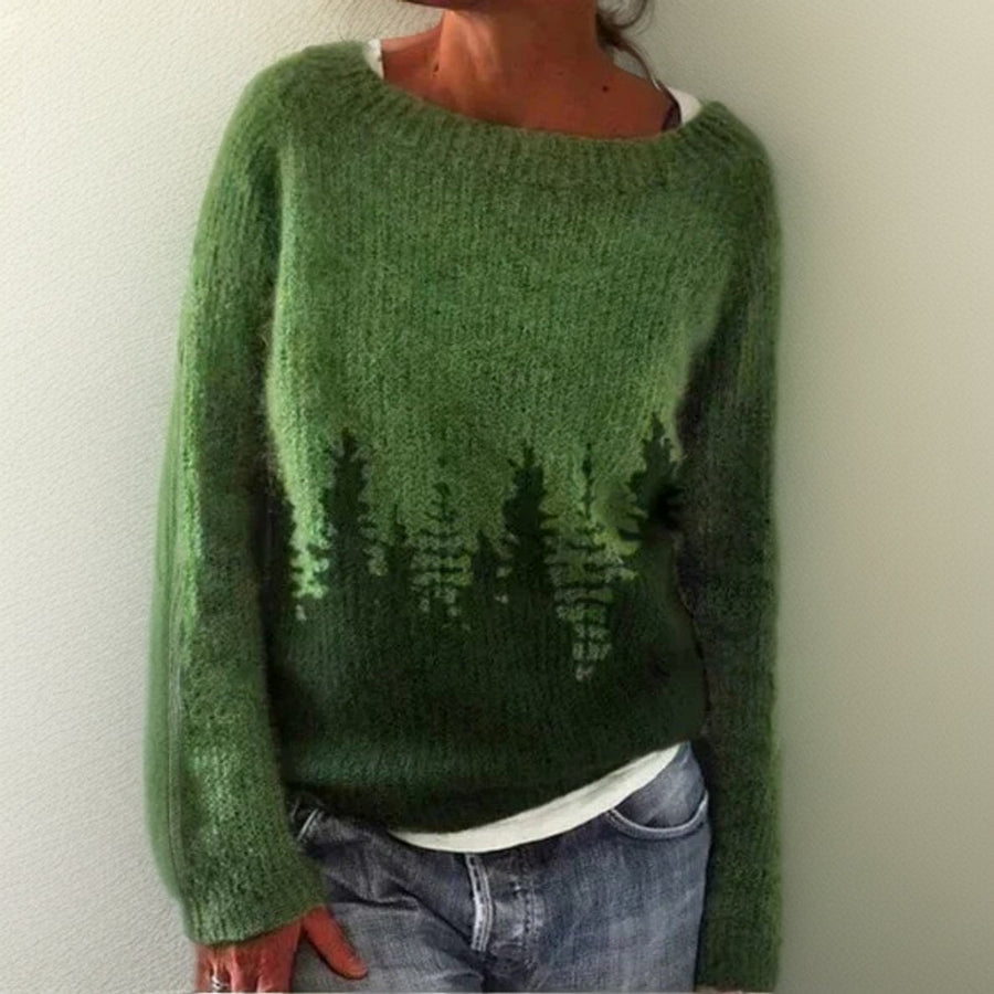 Women's Cozy Knit Oversized Sweater | Unique Forest Print Jumper for Autumn and Winter 0
