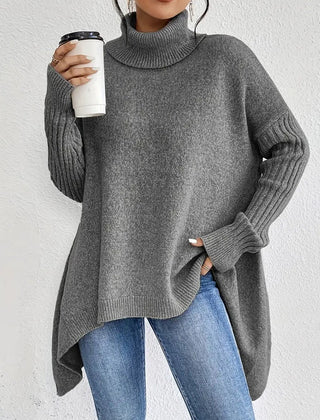 Women's Cozy Ribbed Turtleneck Sweater | Oversized Longline Knit Jumper 1