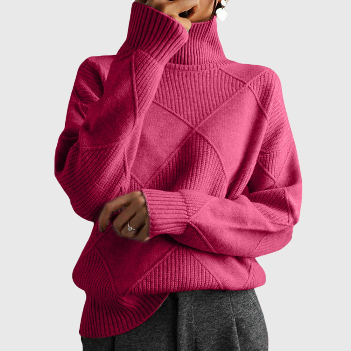 Women's Cozy Wool Blend Oversized Sweater | Elegant Roll Neck Winter Knit 0