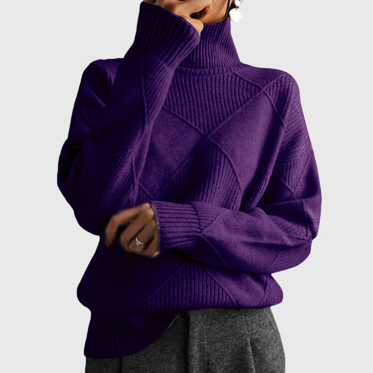 Women's Cozy Wool Blend Oversized Sweater | Elegant Roll Neck Winter Knit 9