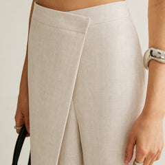 Women's Cream High-Waist Asymmetric Wrap Wide Leg Pants | Elegant Tailored Fashion Trousers 5