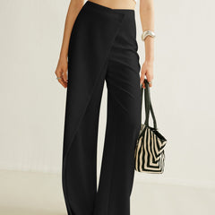 Women's Cream High-Waist Asymmetric Wrap Wide Leg Pants | Elegant Tailored Fashion Trousers 6