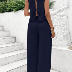 Women's Crinkle Texture Two Piece Set | Elegant Sleeveless Top and Wide-Leg Trousers for Spring Summer 5