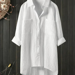 Women's Crinkled Cotton Shirt | Relaxed Oversized White Blouse for All Seasons 0
