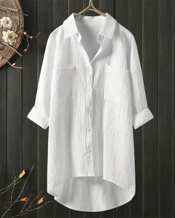 Women's Crinkled Cotton Shirt | Relaxed Oversized White Blouse for All Seasons 0