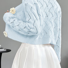 Women's Crochet Knit Cardigan | Elegant Long White Cardigan with 3D Floral Buttons 7
