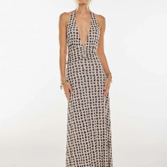 Women's Digital Polka Dot Maxi Dress | Elegant V-Neck Evening Gown for Special Occasions 1