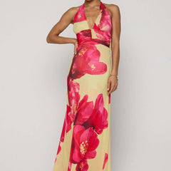 Women's Digital Polka Dot Maxi Dress | Elegant V-Neck Evening Gown for Special Occasions 10