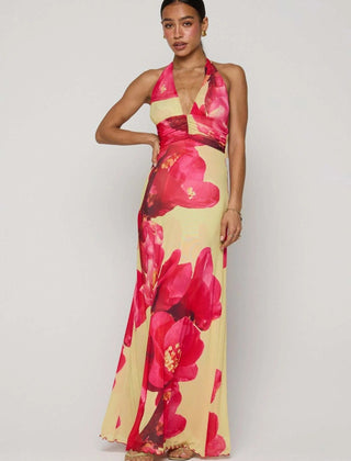 Women's Digital Polka Dot Maxi Dress | Elegant V-Neck Evening Gown for Special Occasions 10