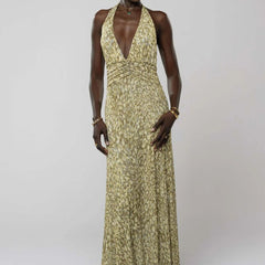 Women's Digital Polka Dot Maxi Dress | Elegant V-Neck Evening Gown for Special Occasions 11