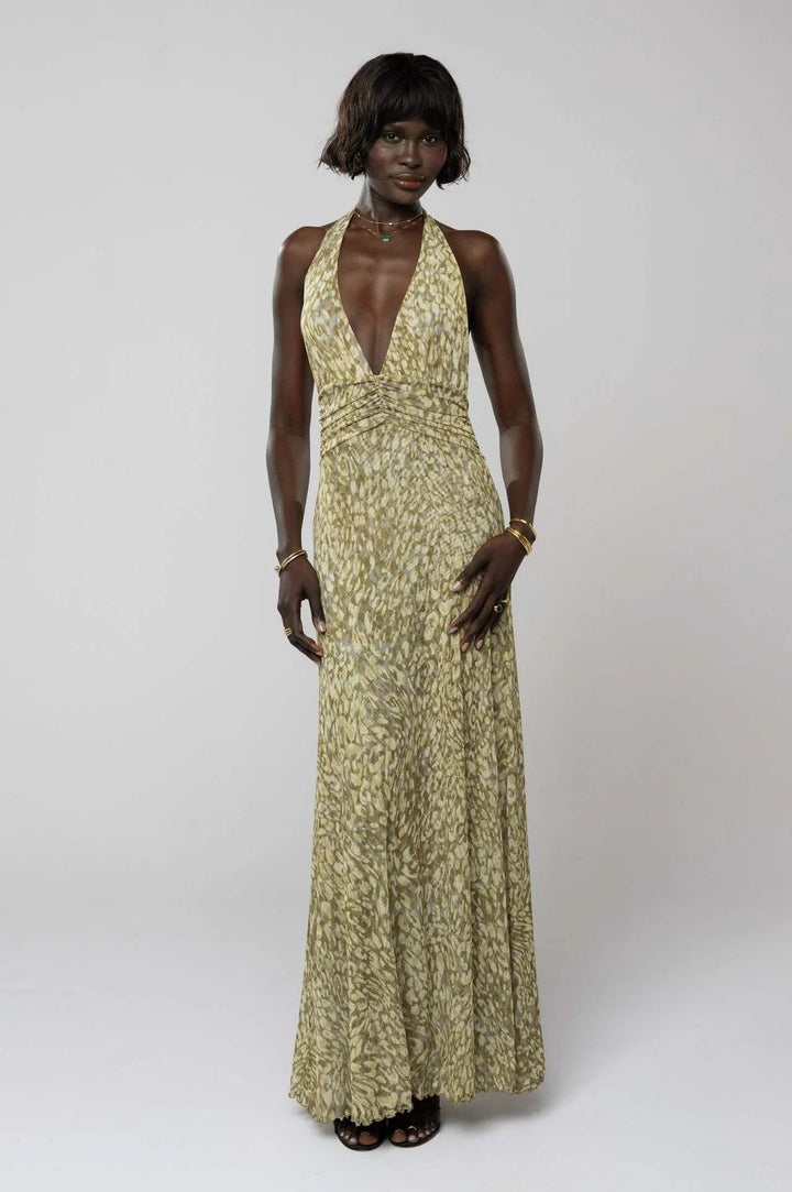 Women's Digital Polka Dot Maxi Dress | Elegant V-Neck Evening Gown for Special Occasions 11