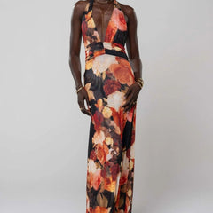 Women's Digital Polka Dot Maxi Dress | Elegant V-Neck Evening Gown for Special Occasions 12
