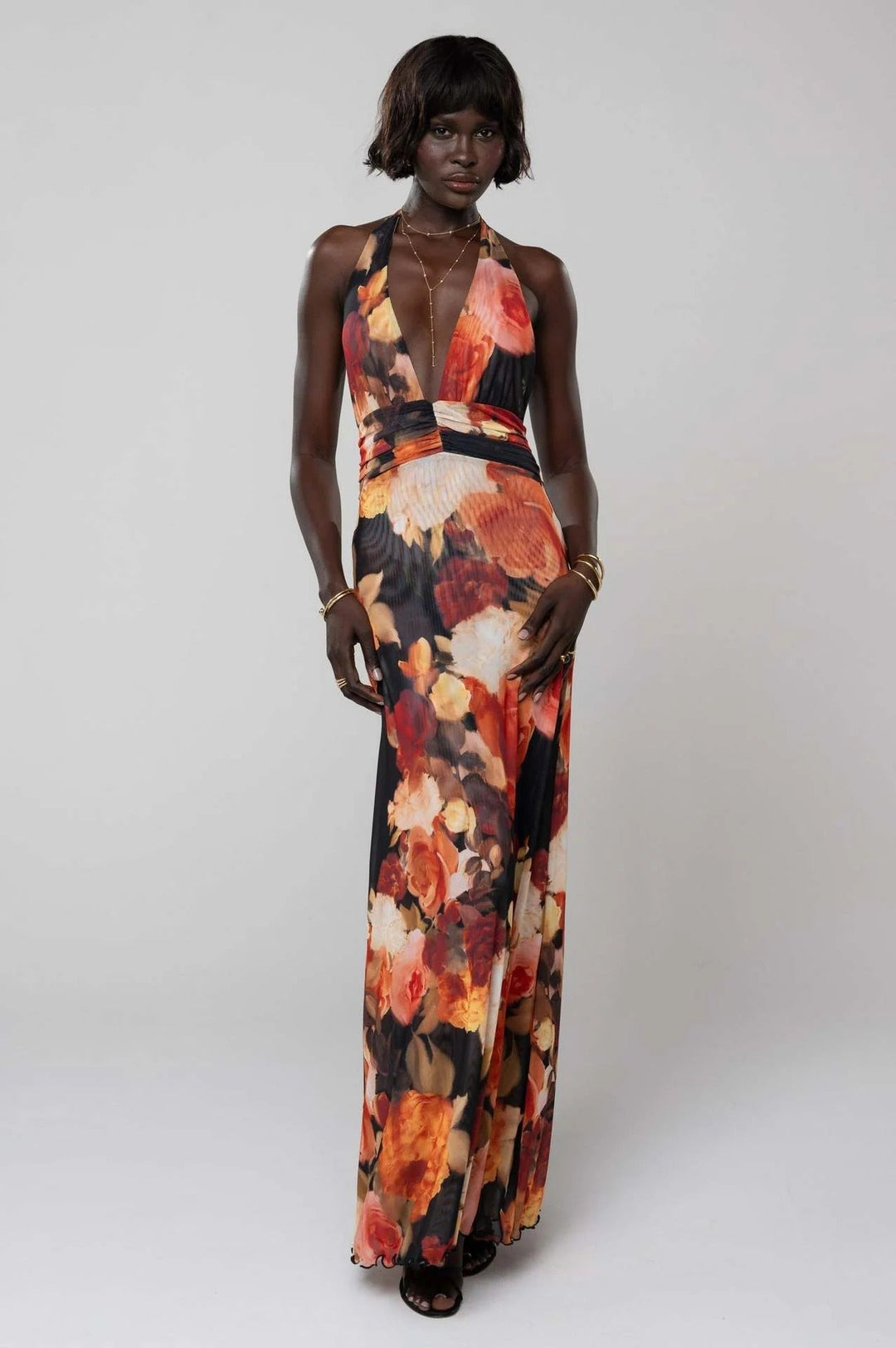 Women's Digital Polka Dot Maxi Dress | Elegant V-Neck Evening Gown for Special Occasions 12