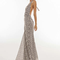Women's Digital Polka Dot Maxi Dress | Elegant V-Neck Evening Gown for Special Occasions 2