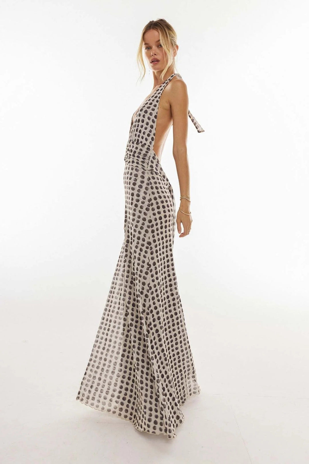 Women's Digital Polka Dot Maxi Dress | Elegant V-Neck Evening Gown for Special Occasions 2