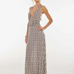 Women's Digital Polka Dot Maxi Dress | Elegant V-Neck Evening Gown for Special Occasions 3