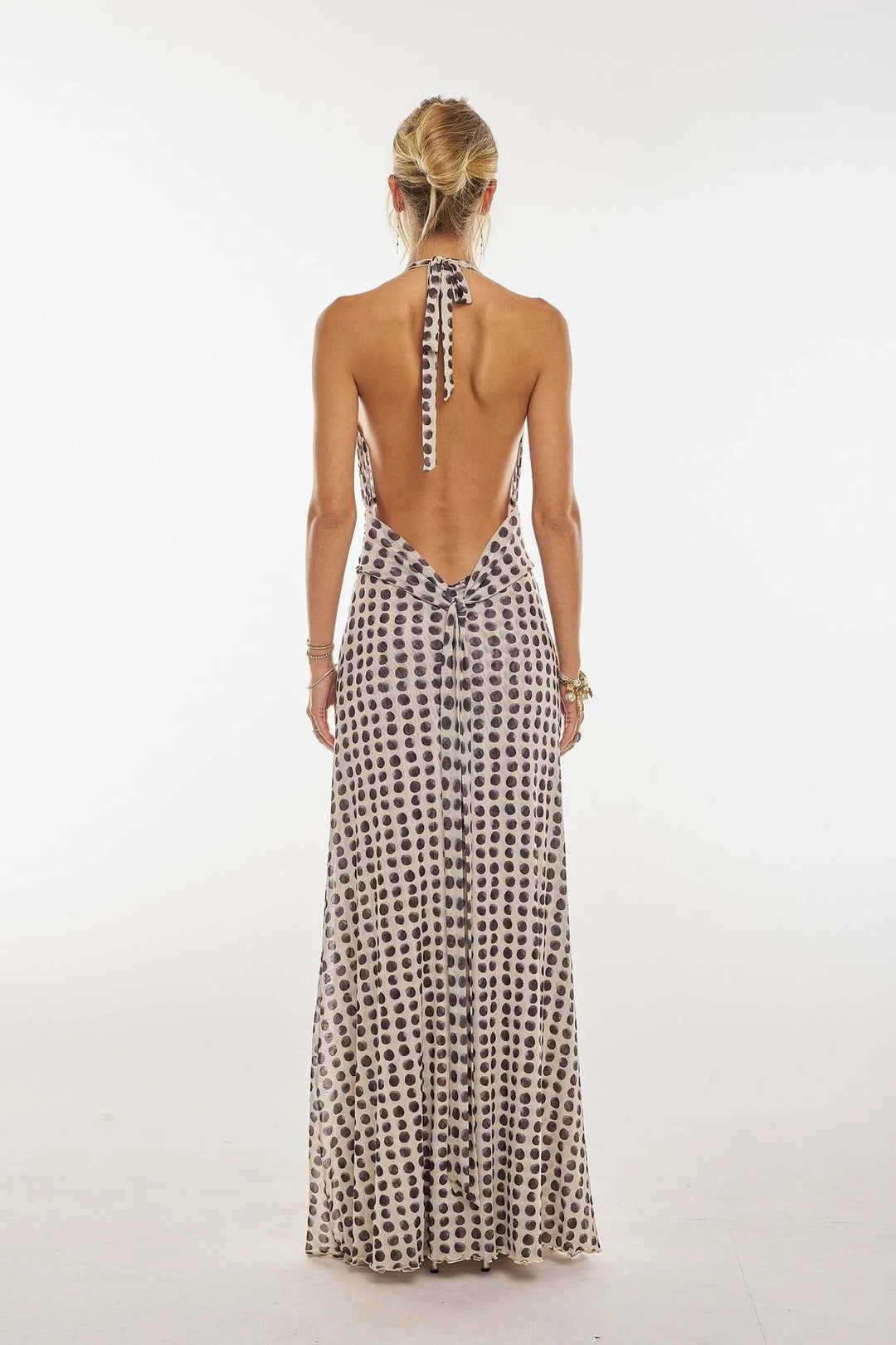 Women's Digital Polka Dot Maxi Dress | Elegant V-Neck Evening Gown for Special Occasions 5