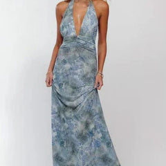 Women's Digital Polka Dot Maxi Dress | Elegant V-Neck Evening Gown for Special Occasions 6
