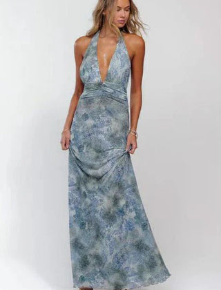 Women's Digital Polka Dot Maxi Dress | Elegant V-Neck Evening Gown for Special Occasions 6