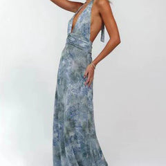 Women's Digital Polka Dot Maxi Dress | Elegant V-Neck Evening Gown for Special Occasions 7