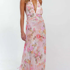 Women's Digital Polka Dot Maxi Dress | Elegant V-Neck Evening Gown for Special Occasions 9