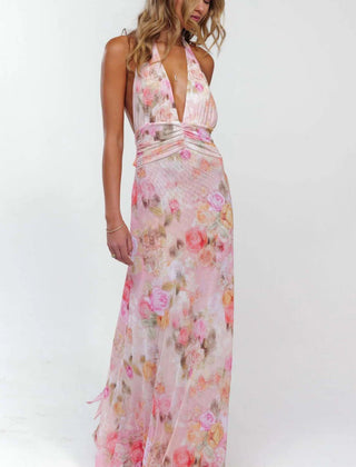 Women's Digital Polka Dot Maxi Dress | Elegant V-Neck Evening Gown for Special Occasions 9
