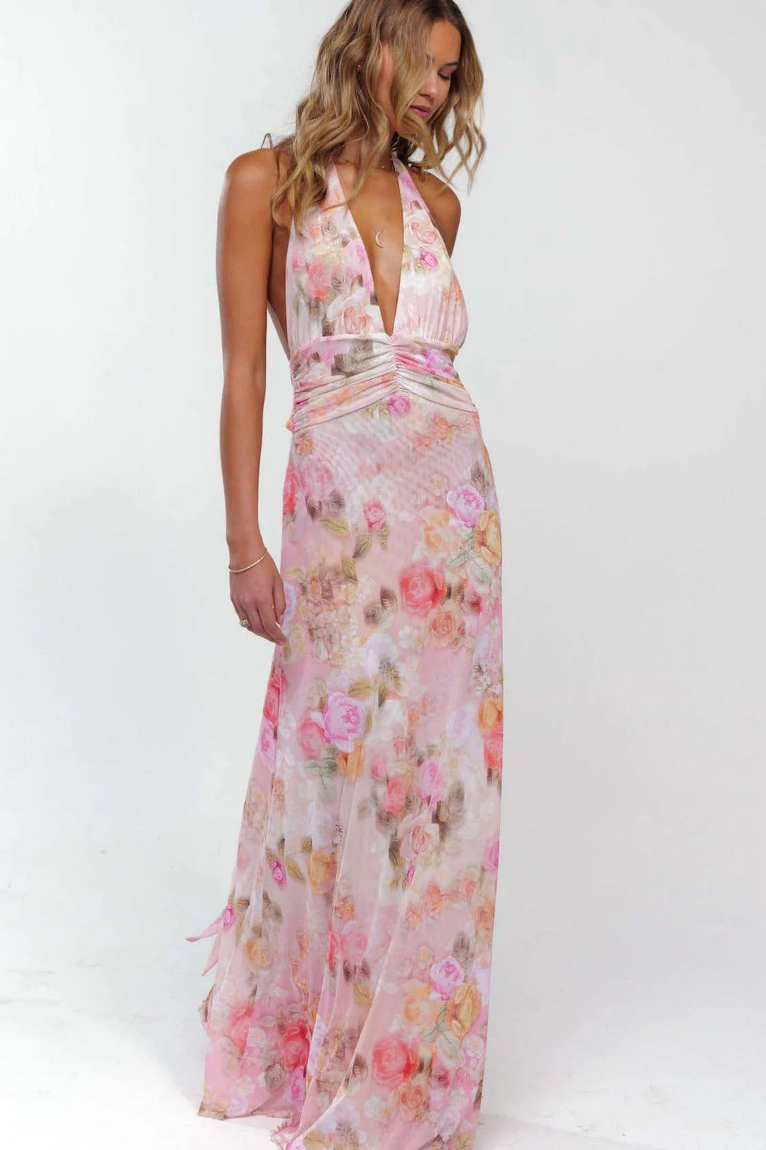 Women's Digital Polka Dot Maxi Dress | Elegant V-Neck Evening Gown for Special Occasions 9