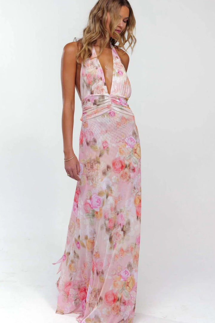 Women's Digital Polka Dot Maxi Dress | Elegant V-Neck Evening Gown for Special Occasions 9